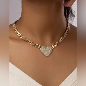 Gold & Rhinestone Heart Pendant Necklace